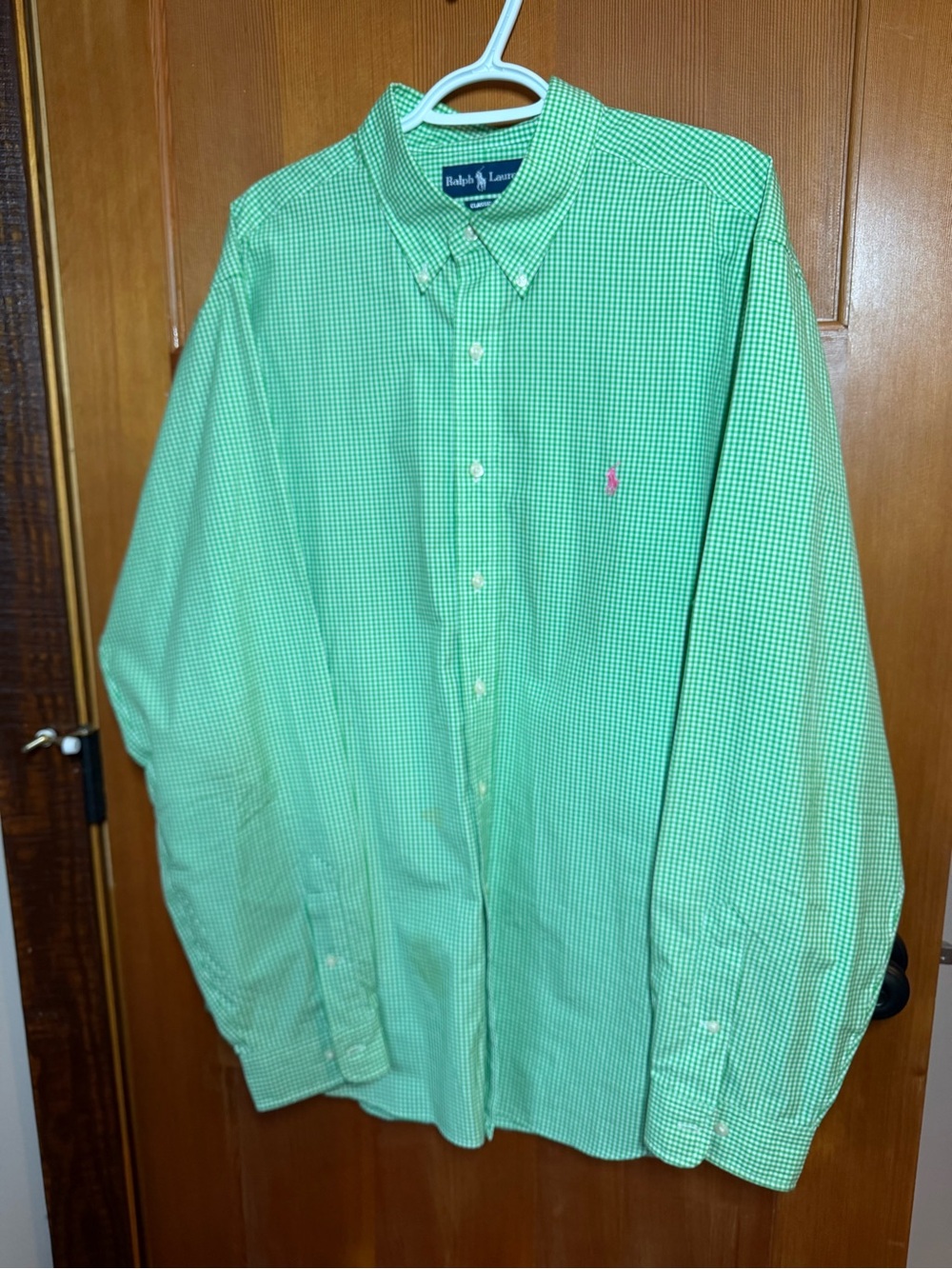 Ralph Lauren Men's XL Green White Check Long Sleeve Button-Down Shirt Preppy